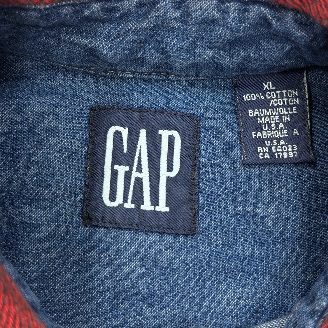 90s GAP USA 청 데님 체크 셔츠 남방 블루 XL 상품이미지4