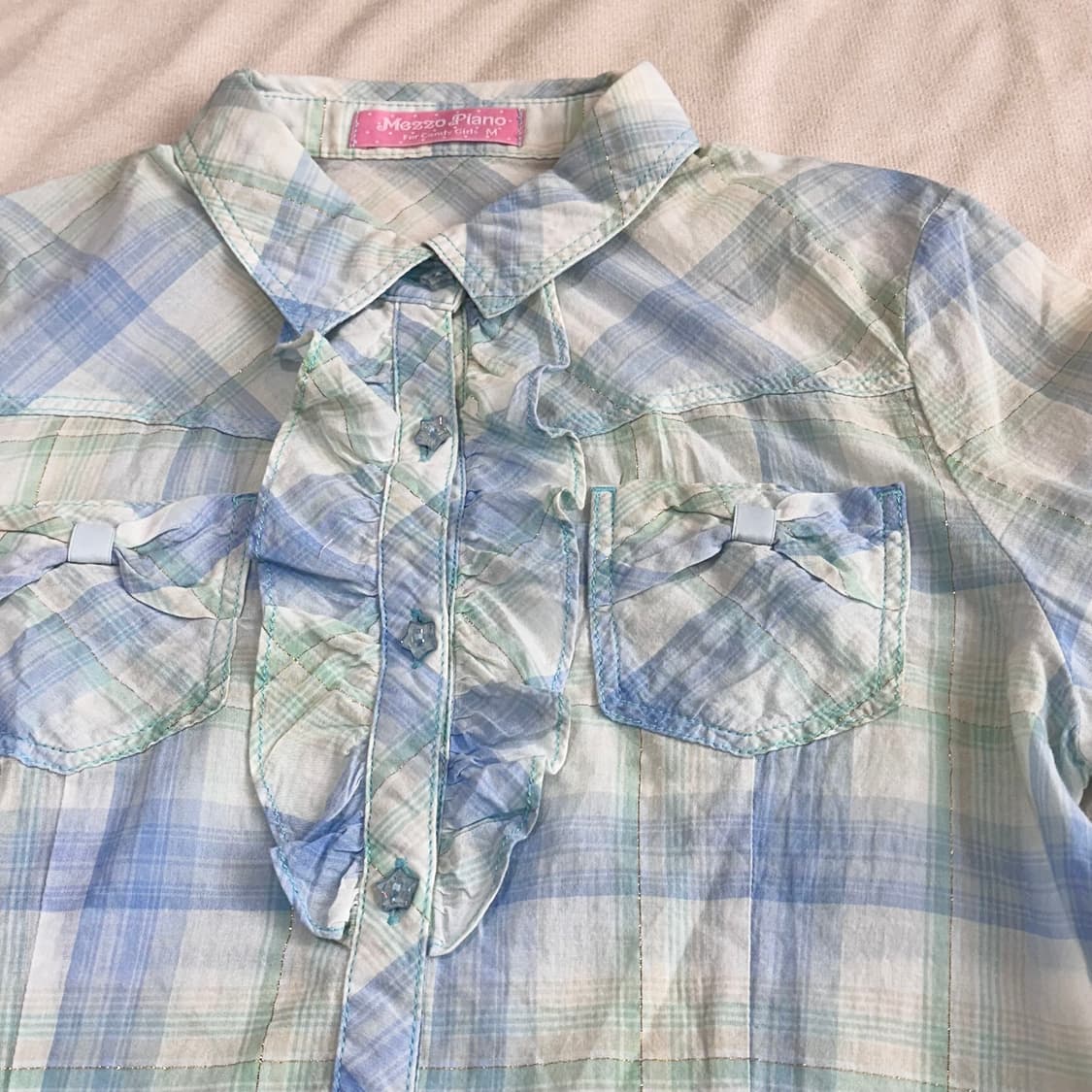 파스텔 체크 러플 프릴 블라우스 상품이미지3