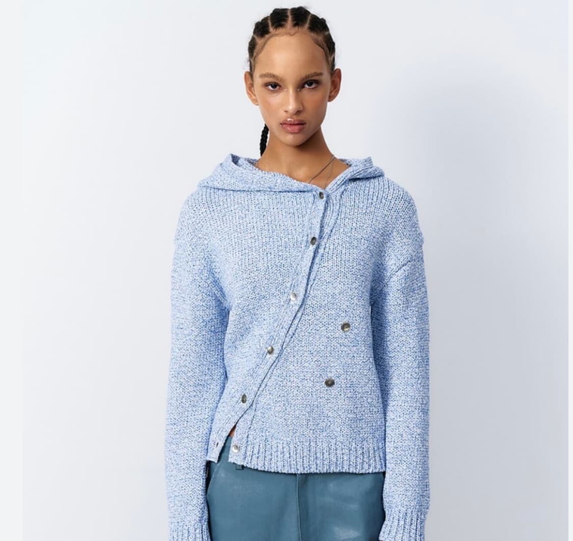 와이이이엘 Leey diagonal hooded cardigan blue 상품이미지1