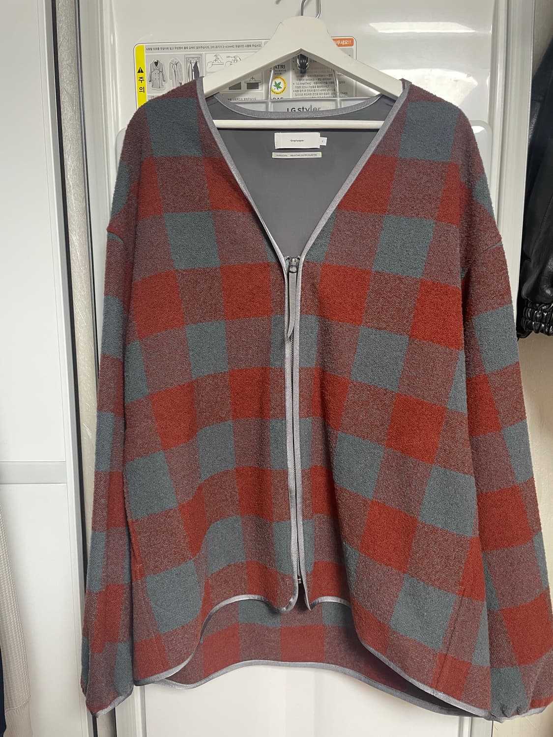 그라프페이퍼 트라이-스핀 루프 카디건 브릭 x 그레이 상품이미지7