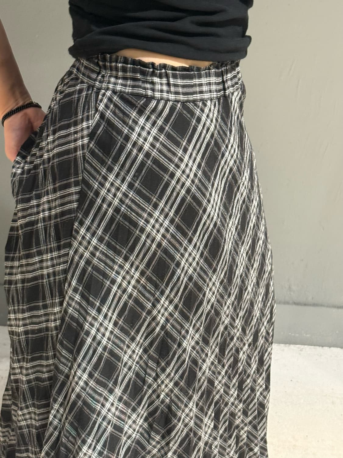 check pattern pleats detail long sk 상품이미지3