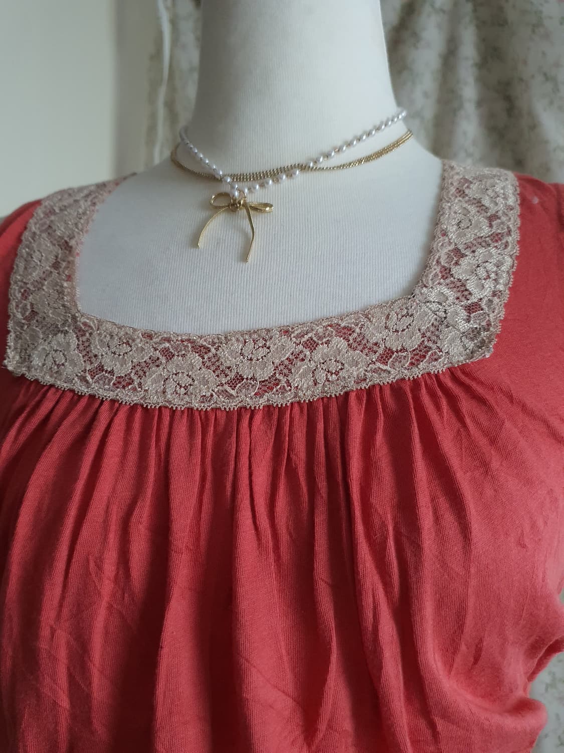 [빈티지] 레이스 넥 핑크 나시 블라우스 상품이미지2