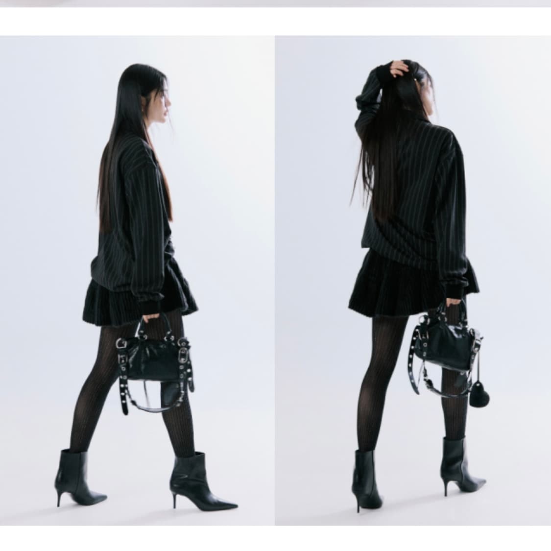 Pin stripe boxy polo shirt(black) 상품이미지3