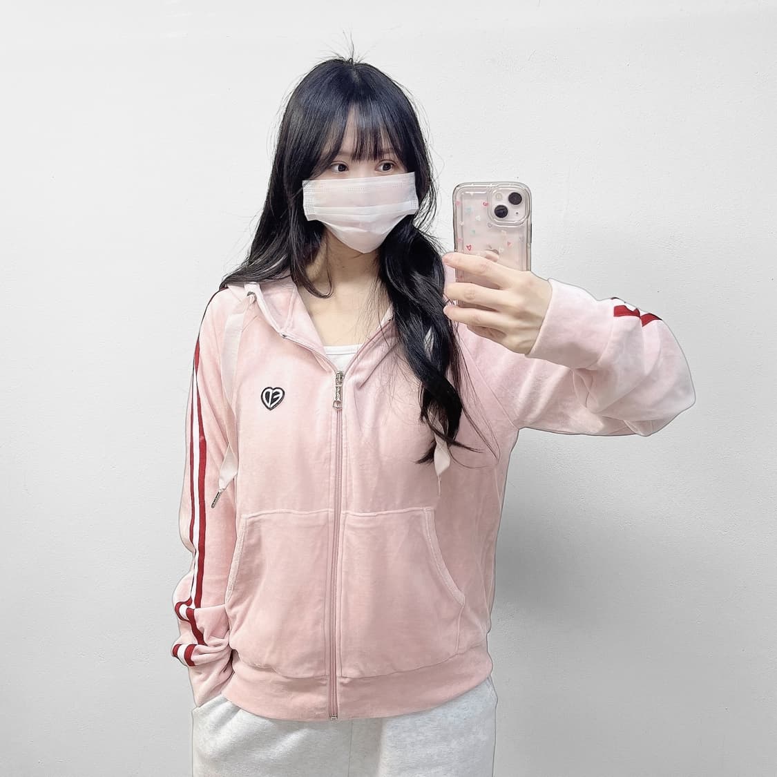 에드하디 스컬 큐빅 벨벳 후드집업 핑크 상품이미지1