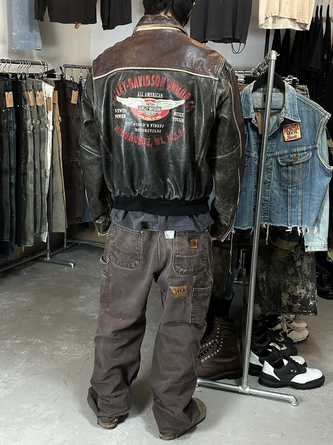 00's 할리데이비슨 디스 레더 자켓 풀그레인 레더 자켓 상품이미지3