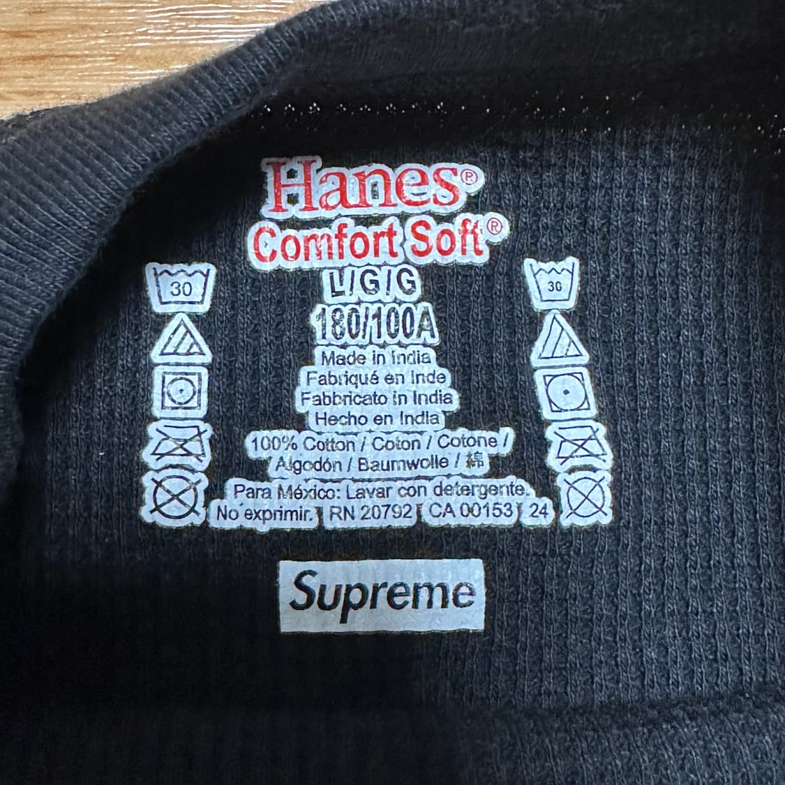 슈프림 헤인즈 본즈 써멀 크루 블랙 L 상품이미지2