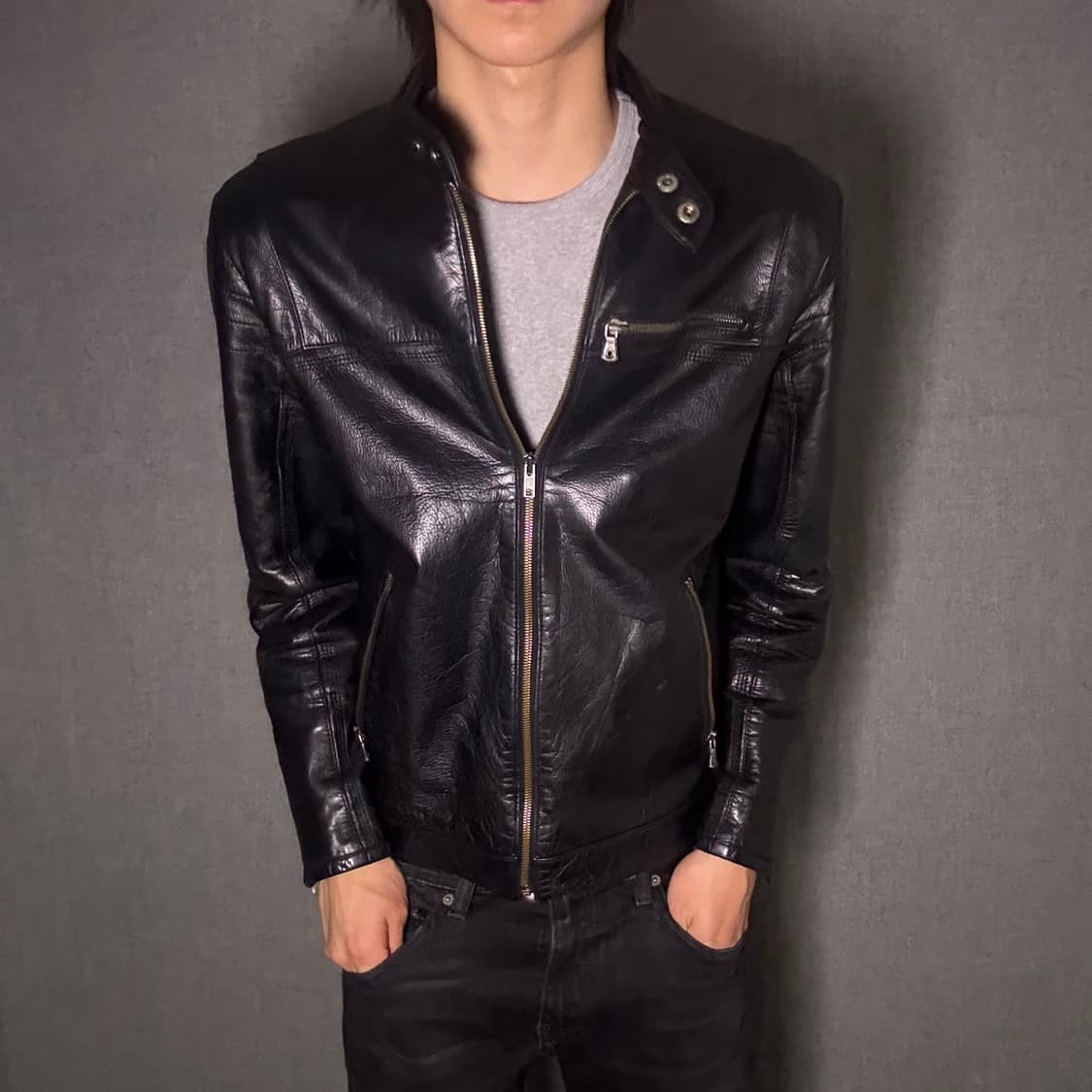 vintage black leather jacket 상품이미지1