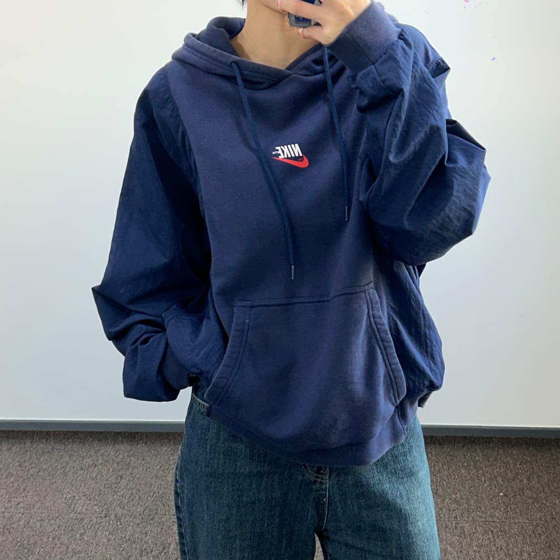 Nike 나이키 스몰로고 네이비 후드티 상품이미지1