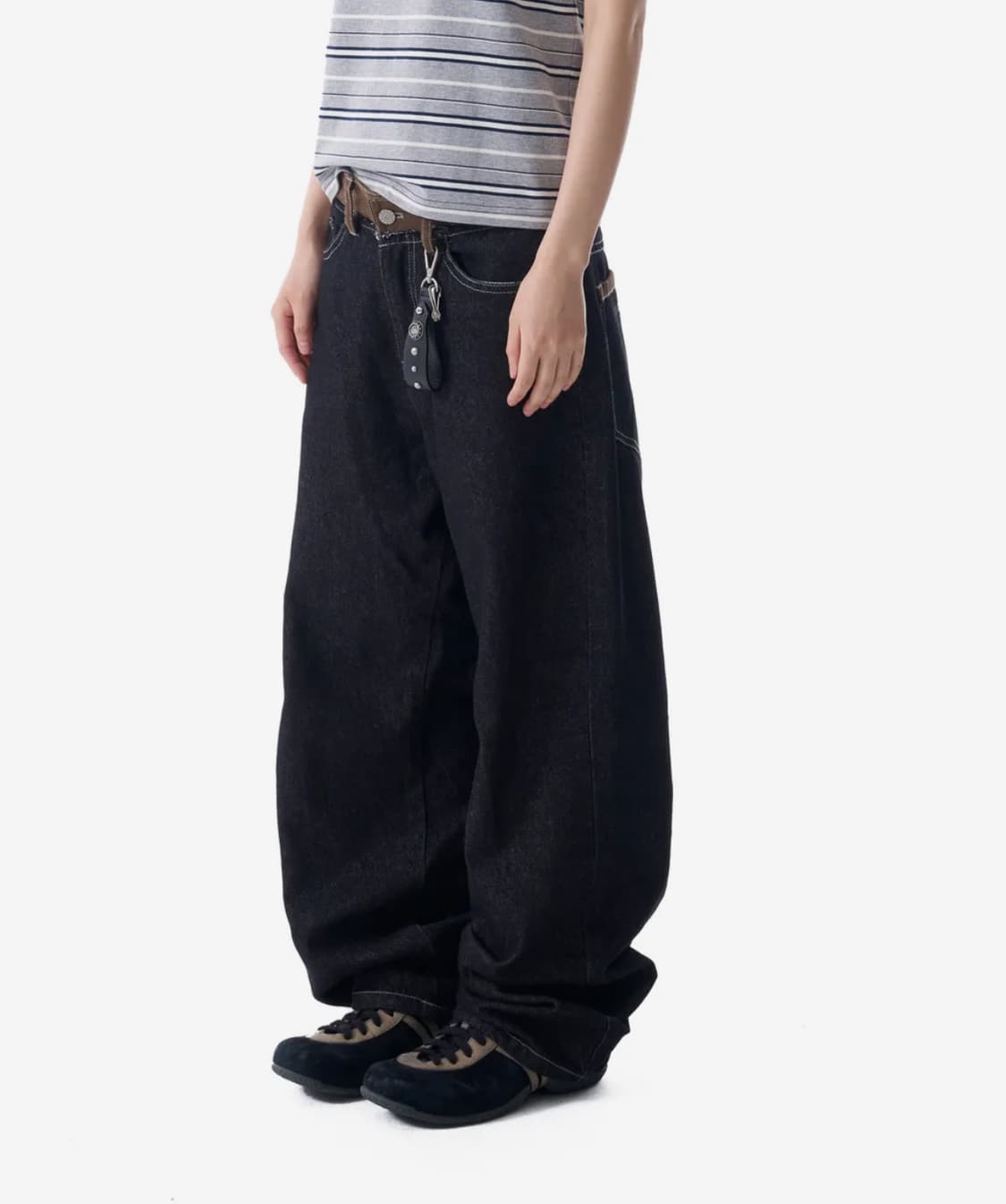 아캄 Waist Contrast Denim Pants (Black) 상품이미지1