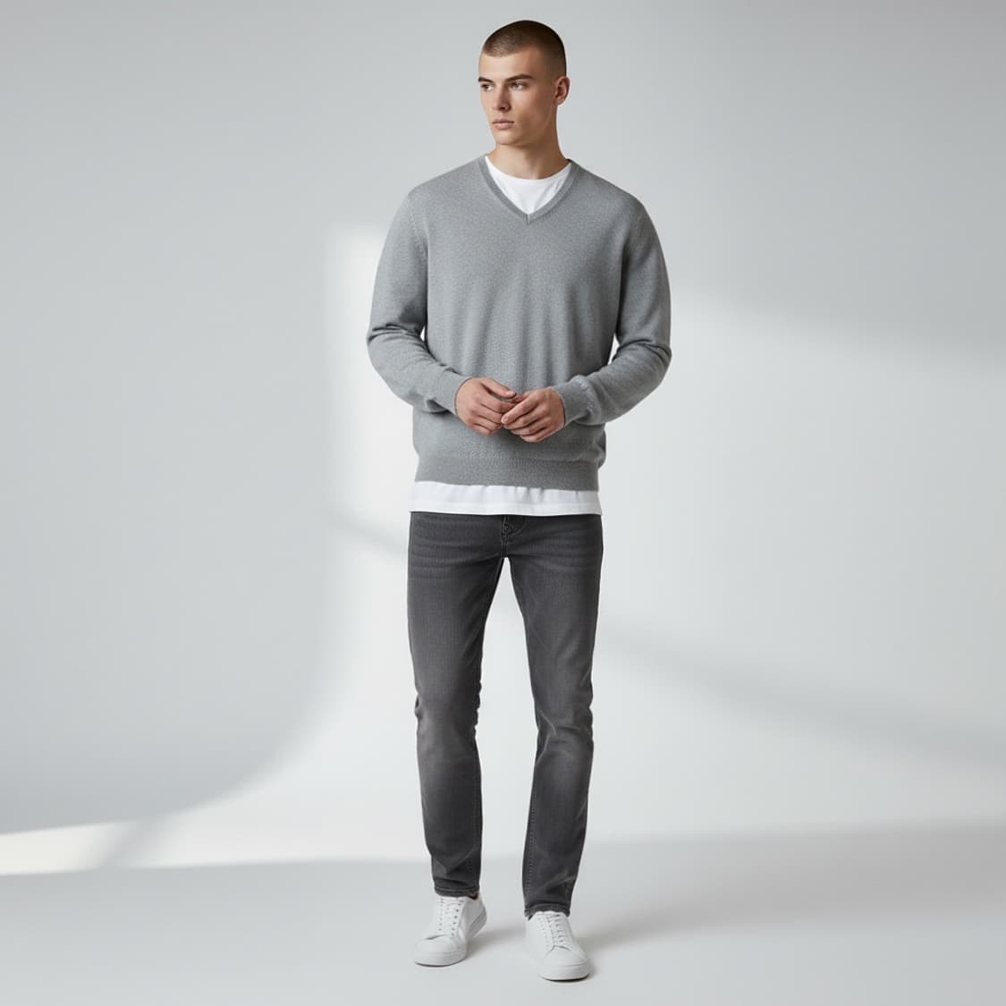 [L] Calvin klein 캘빈클라인 그레이 코튼 브이넥 니트 상품이미지3