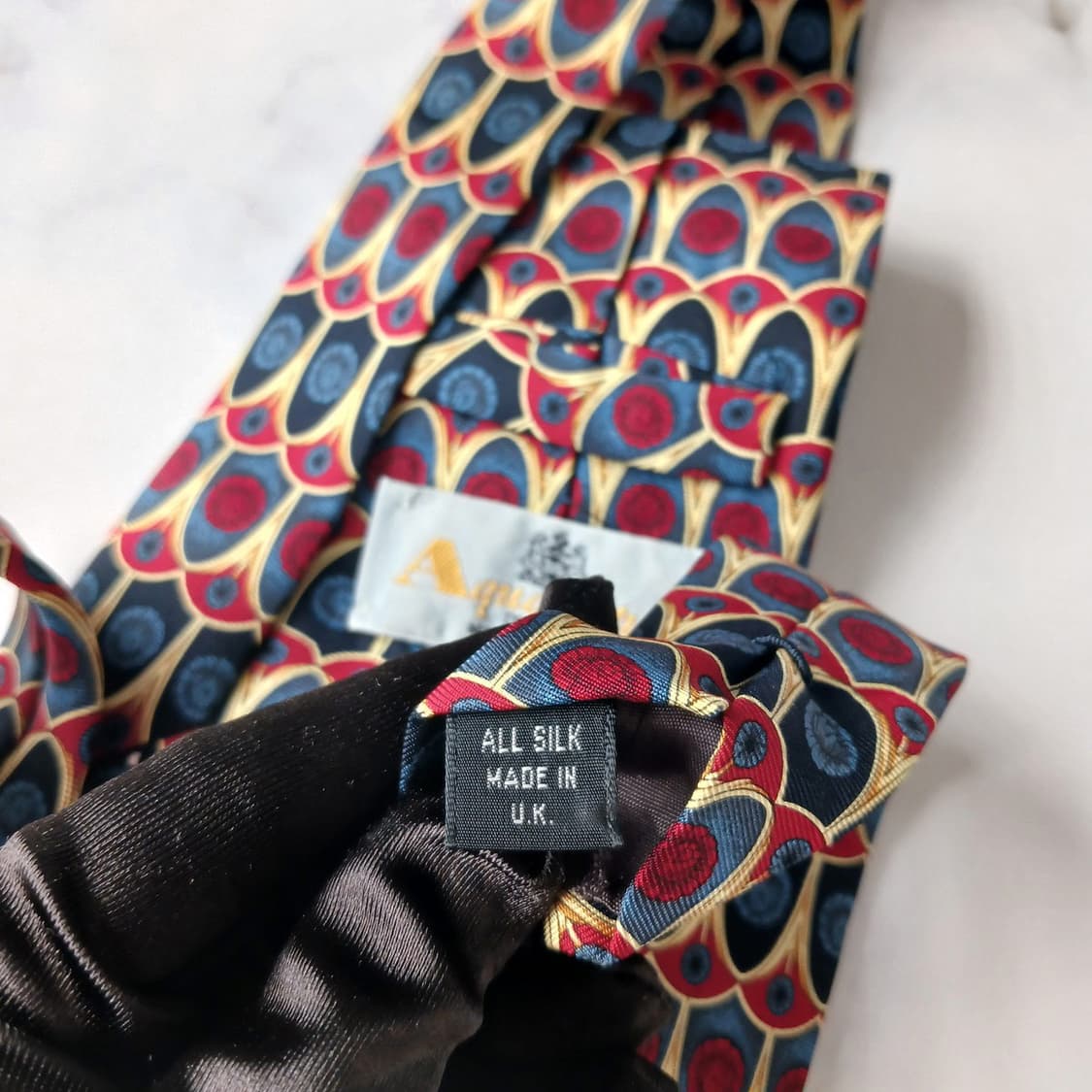 아쿠아스큐텀 실크 네이비 멀티 패턴 넥타이 9.7cm A+등급 G27 상품이미지10