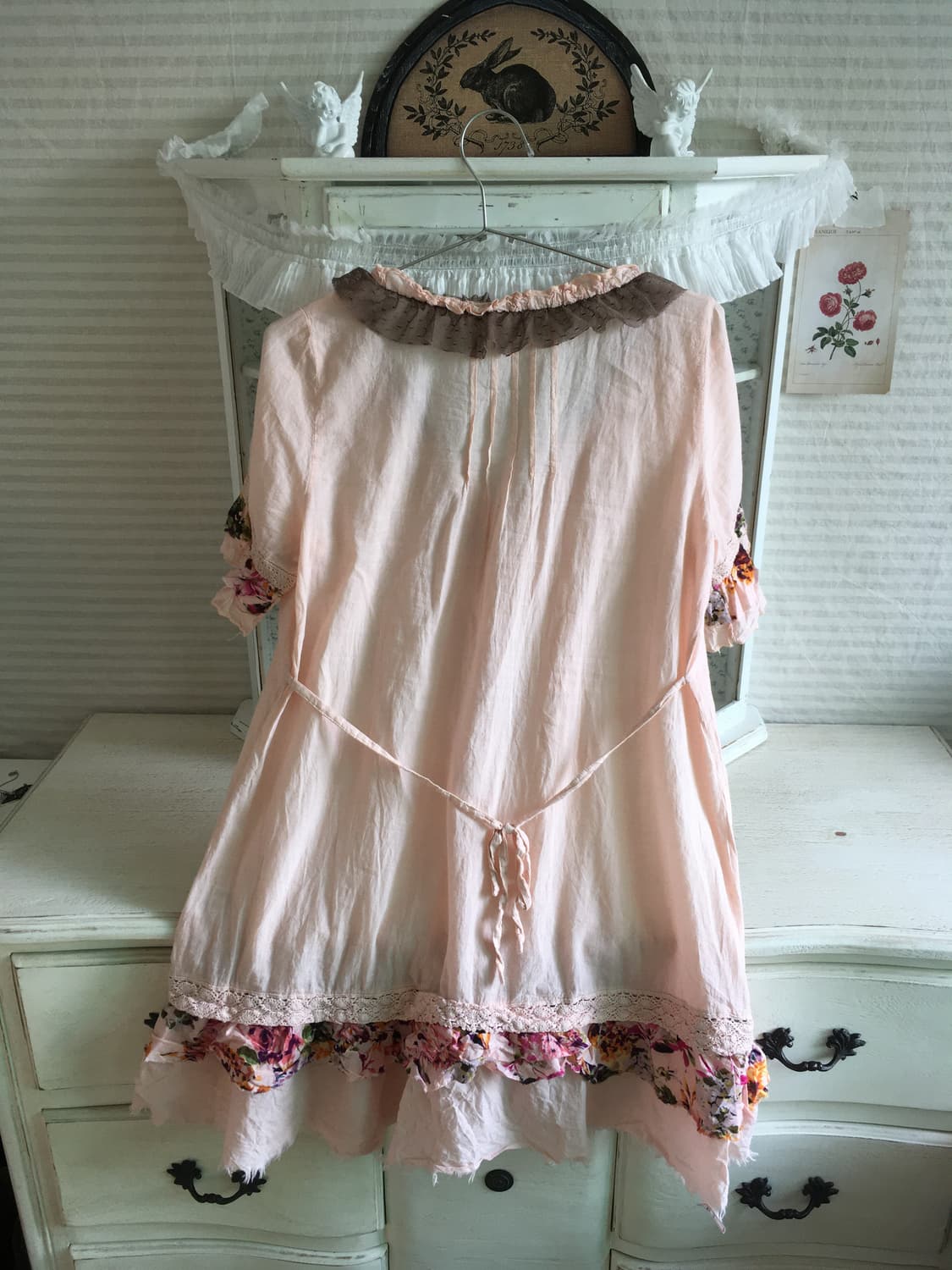 Set) 빈티지 핑크 플라워 레이스 원피스+블라우스+머플러 상품이미지6