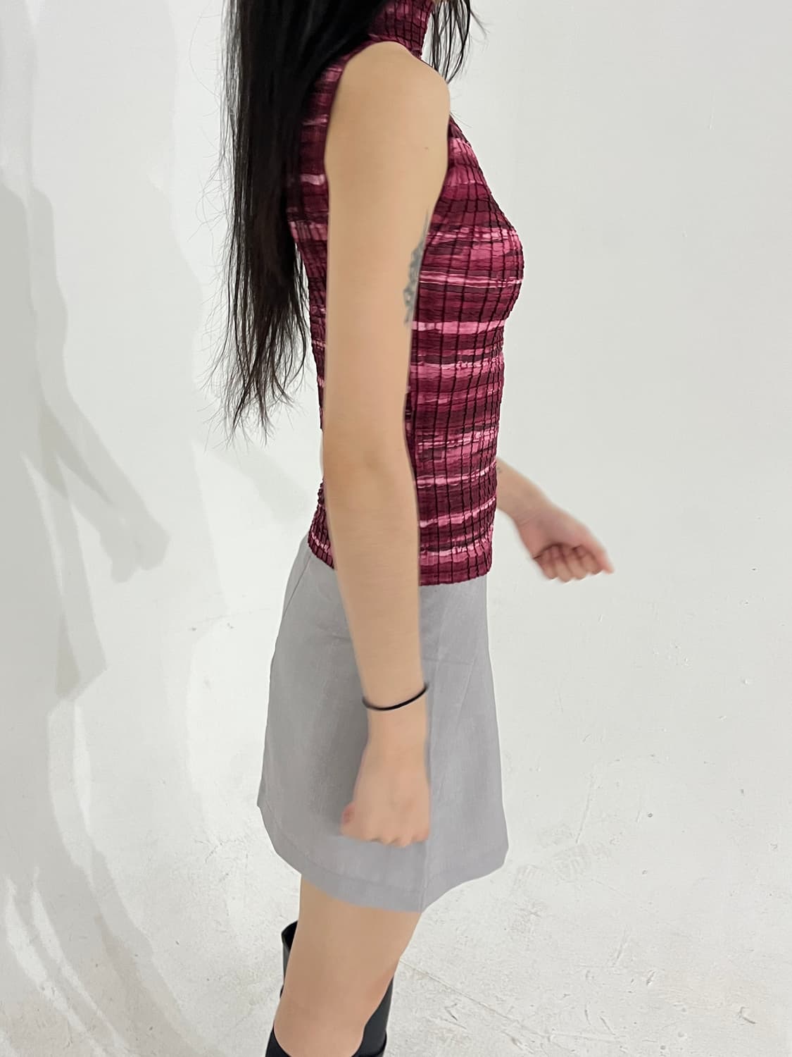 Color mix pleats top 상품이미지6