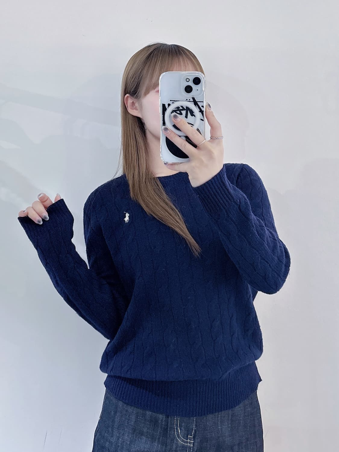 폴로랄프로렌 화이트포니 네이비 캐시미어 qr 케이블니트 상품이미지1