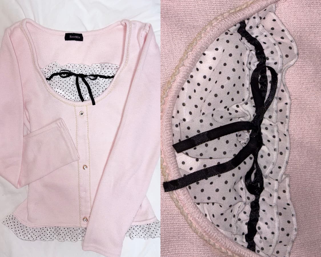 히메갸루 도트 리본 니트 로걀탑 ) stc 리즈리사 라떼갸루 트랄라라 상품이미지1