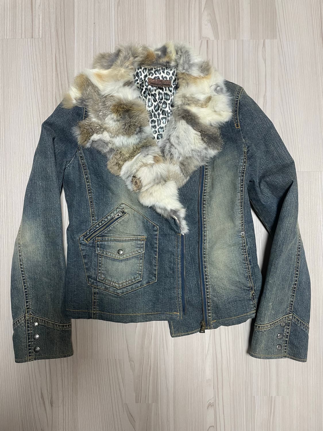 Leopard denim fur jacket 상품이미지5