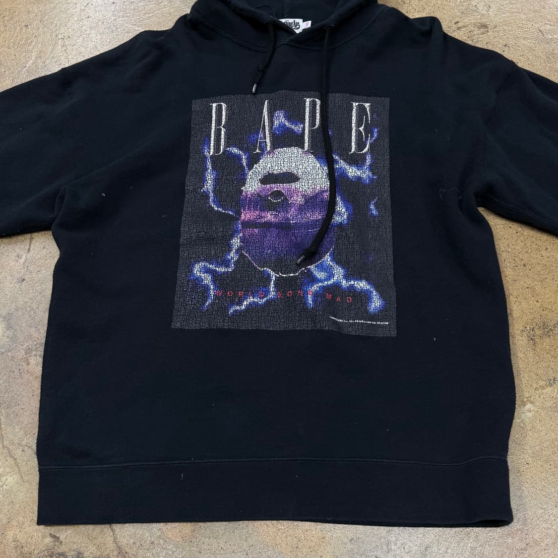 베이프 썬더 라이트닝 빅사루 프린팅 블랙 후드 티 상품이미지3