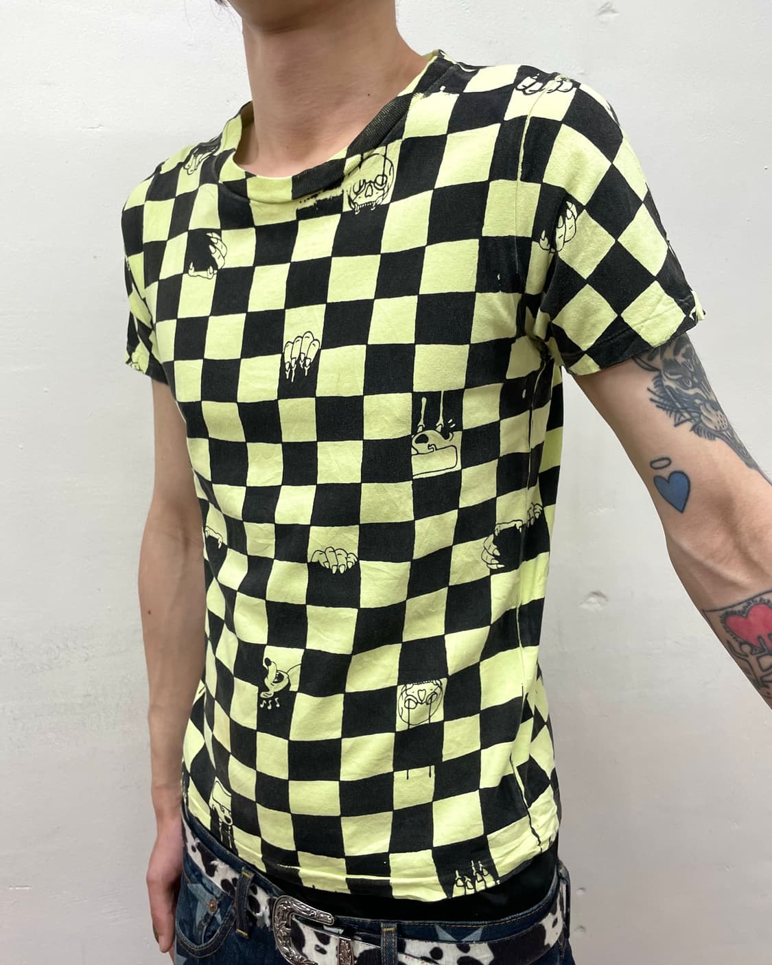 Green Checkerboard Skull T-Shirt 상품이미지3
