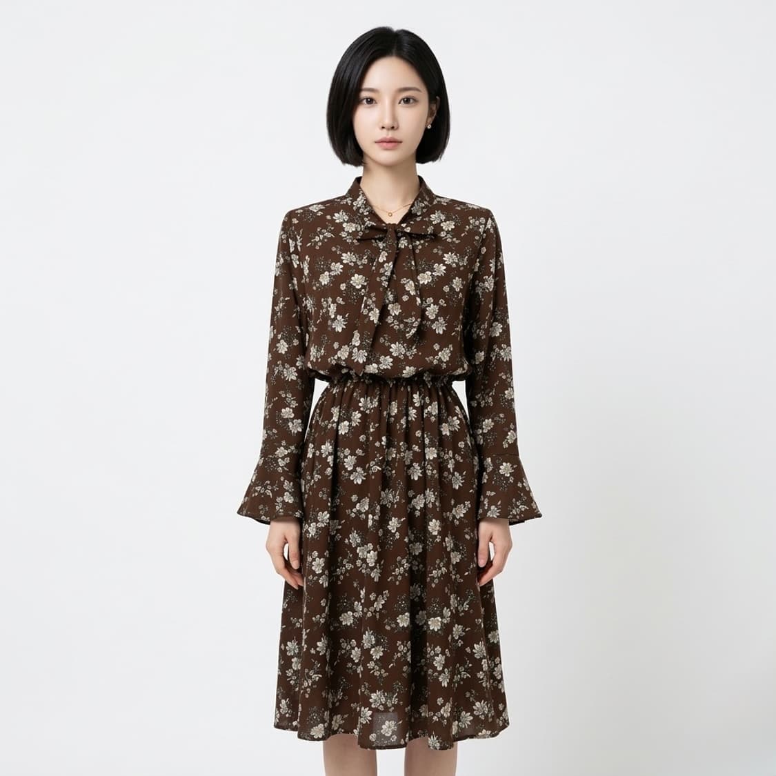 브라운 타이 원피스 상품이미지1