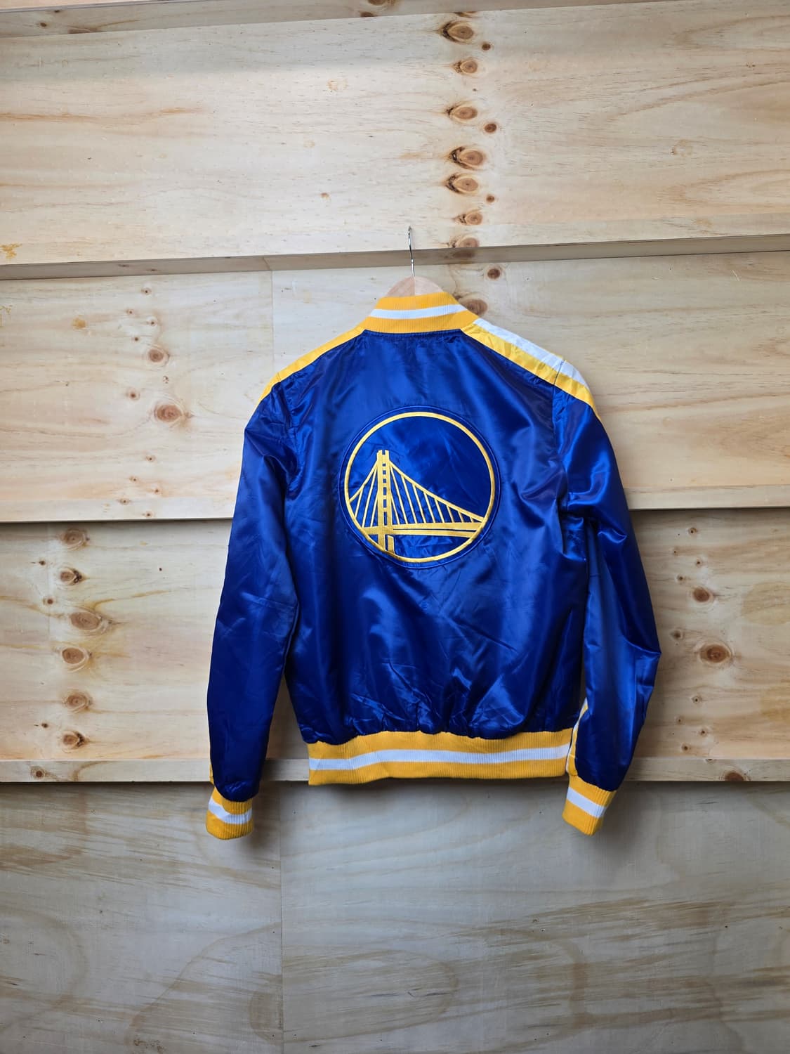 NBA 골든스테이트 워리어스 스타터 바시티 재킷 M 블루 엘로우 점퍼 상품이미지5