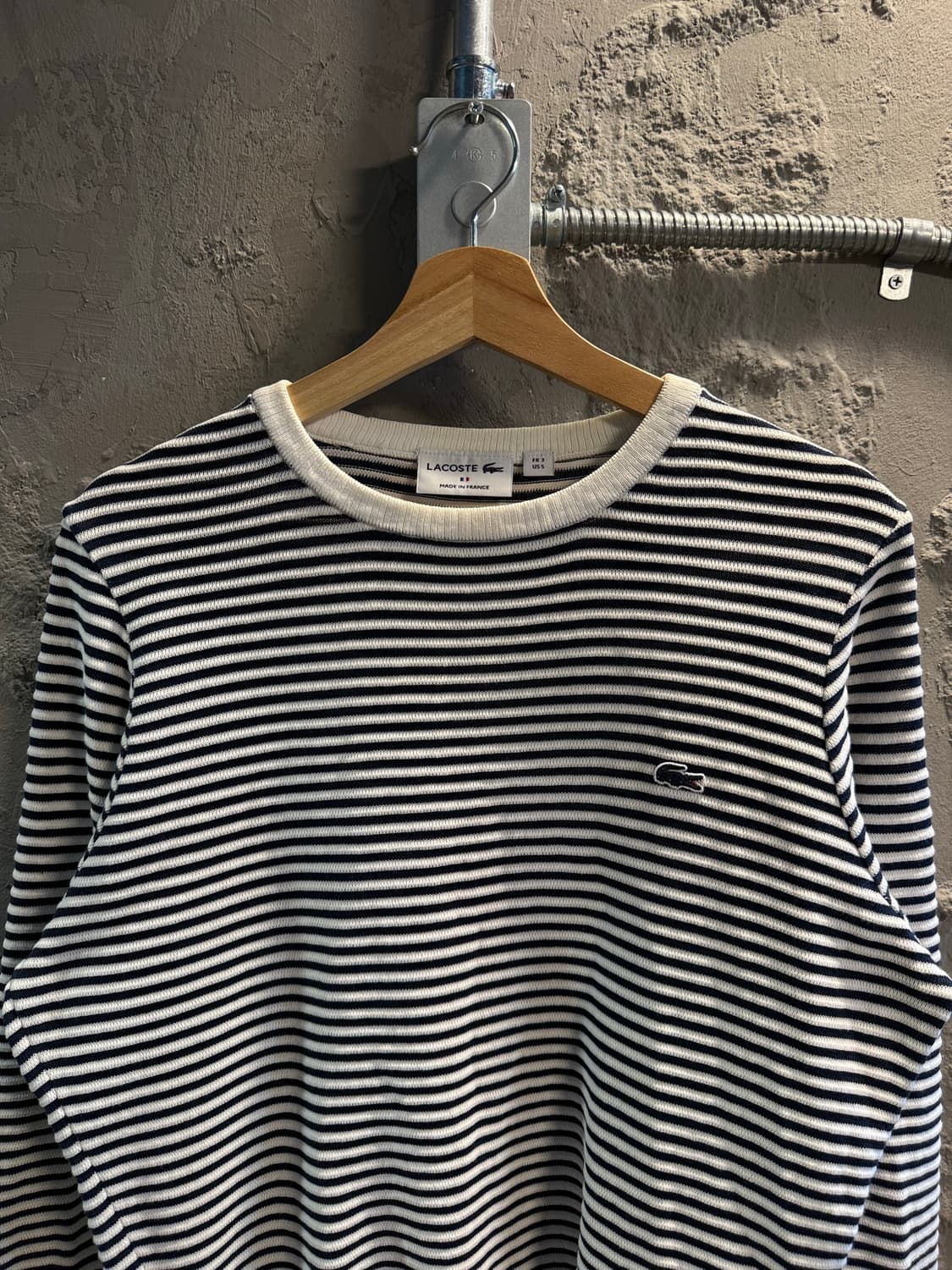 S 라코스테 LACOSTE 스트라이프 니트 스웨터 화이트 블랙 상품이미지4