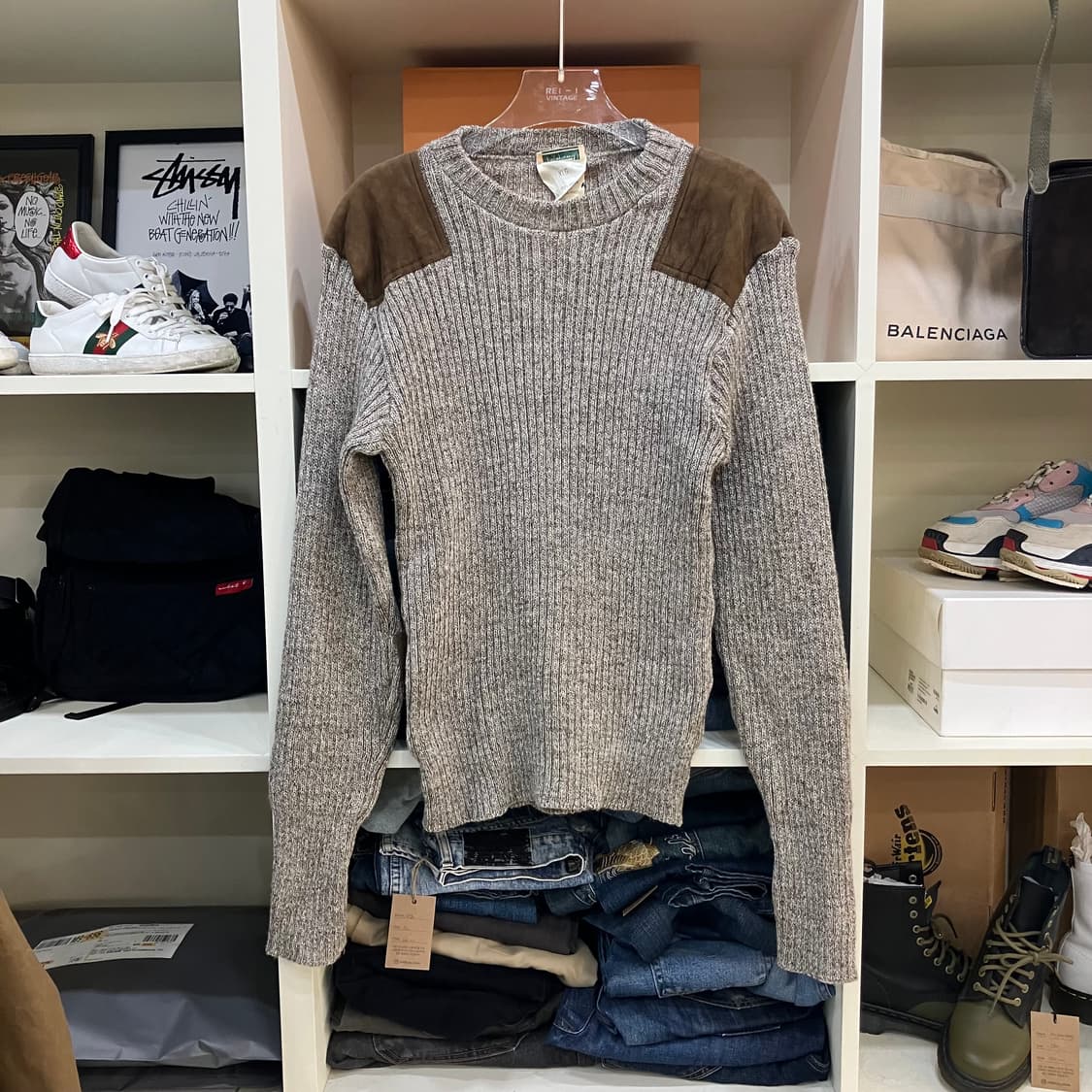80‘s 엘엘빈 스웨이드 울 니트 XL 상품이미지1