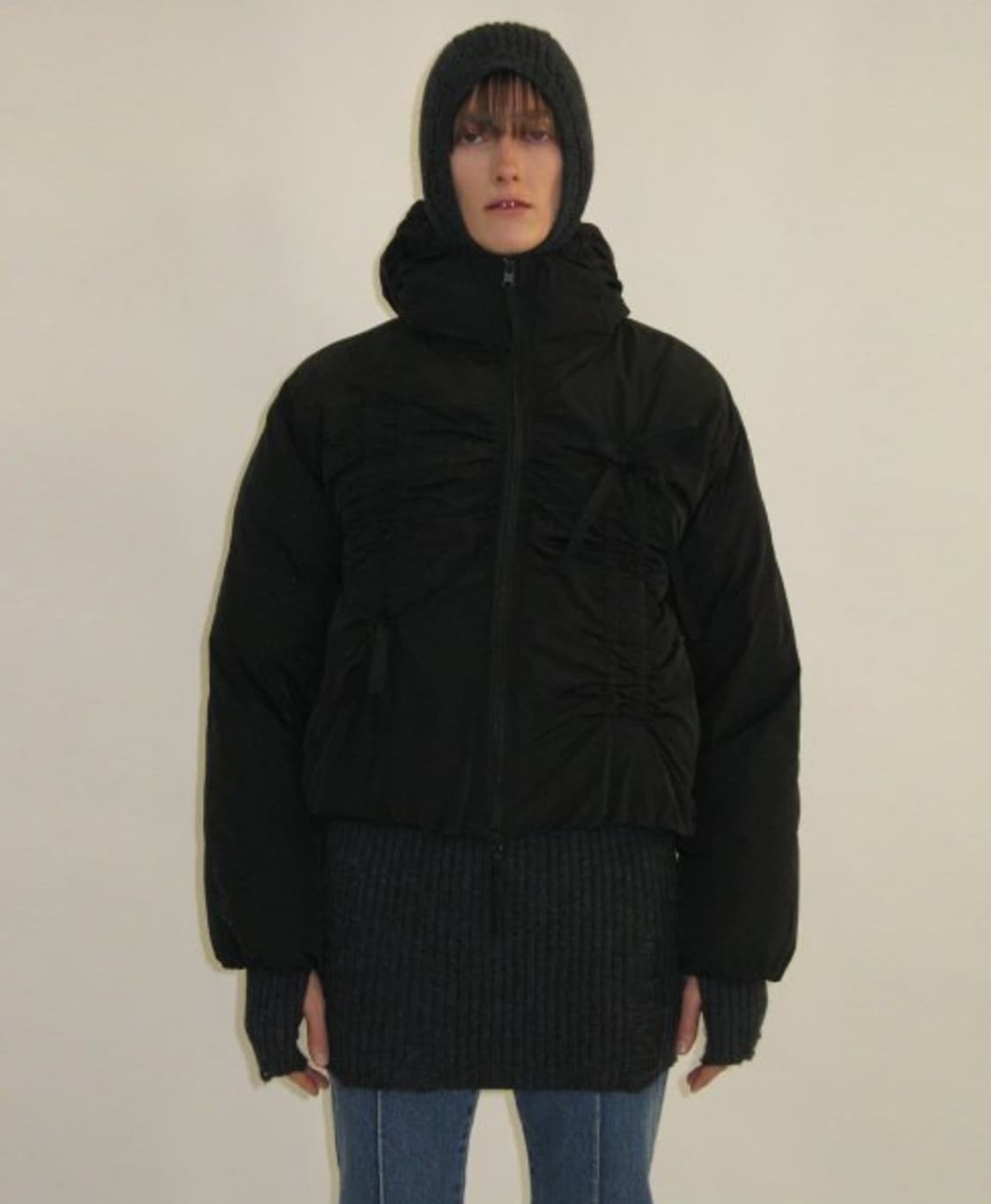 파르티멘토 리버시블 셔링 후디드 푸퍼 자켓 블랙 상품이미지1