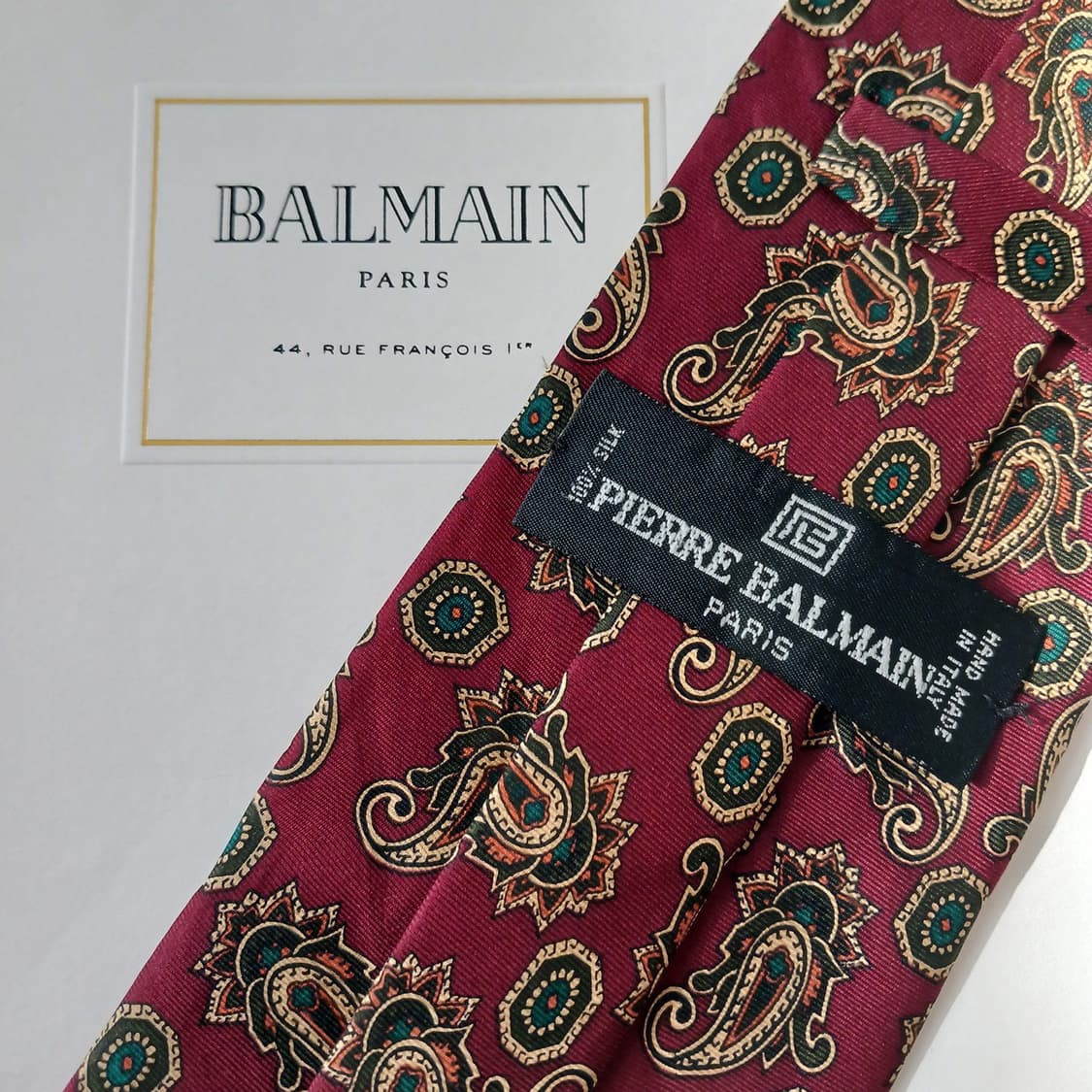 피에르 발망 실크 버건디 페이즐리 넥타이 9.5cm A등급 A19016
 상품이미지5