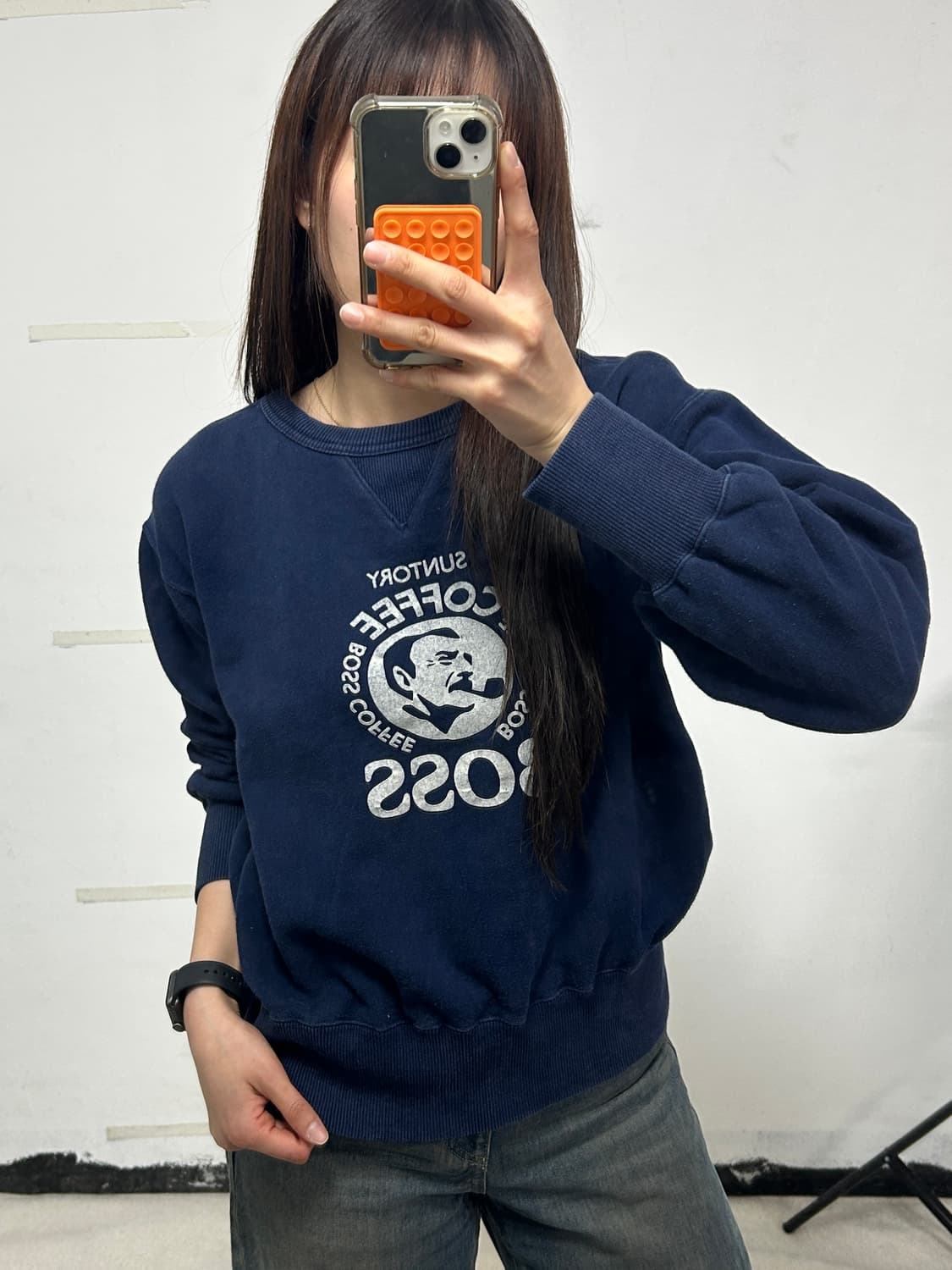 산토리 보스커피 빅로고 스웻셔츠 네이비 상품이미지1