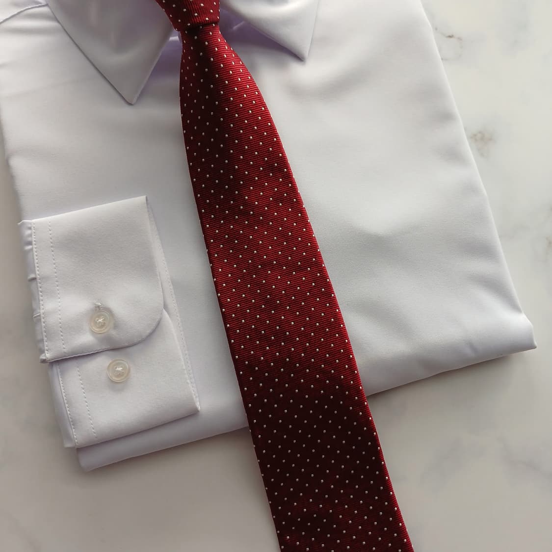 루이까또즈 실크 버건디 도트 슬림 넥타이 7.6cm A+등급 A18589 상품이미지5