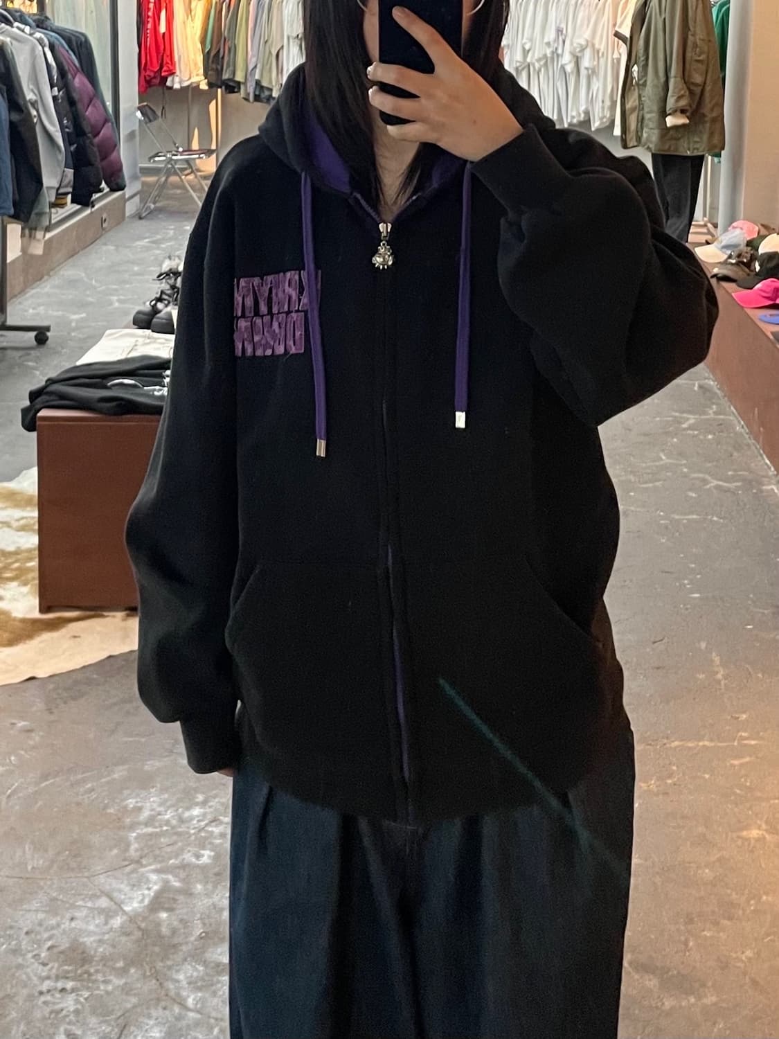 빈티지 퍼플로고 블랙 후드집업 H1739 상품이미지2
