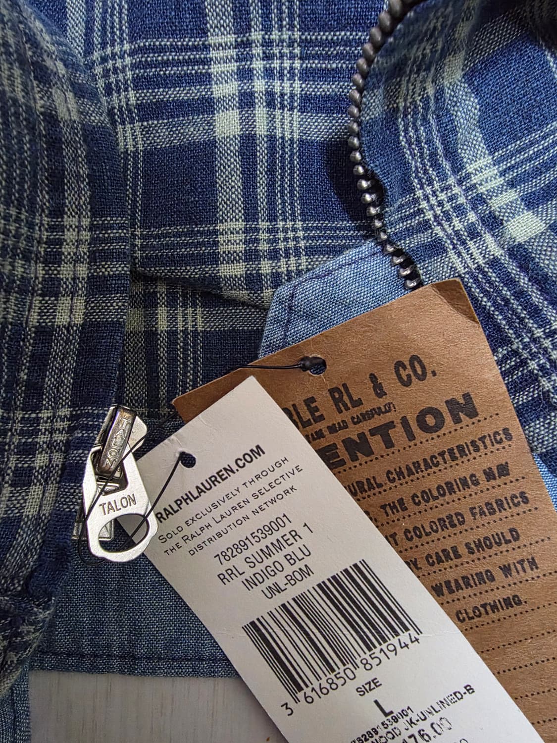 RRL 더블알엘 인디고 체크 린넨 블루종 L 상품이미지5