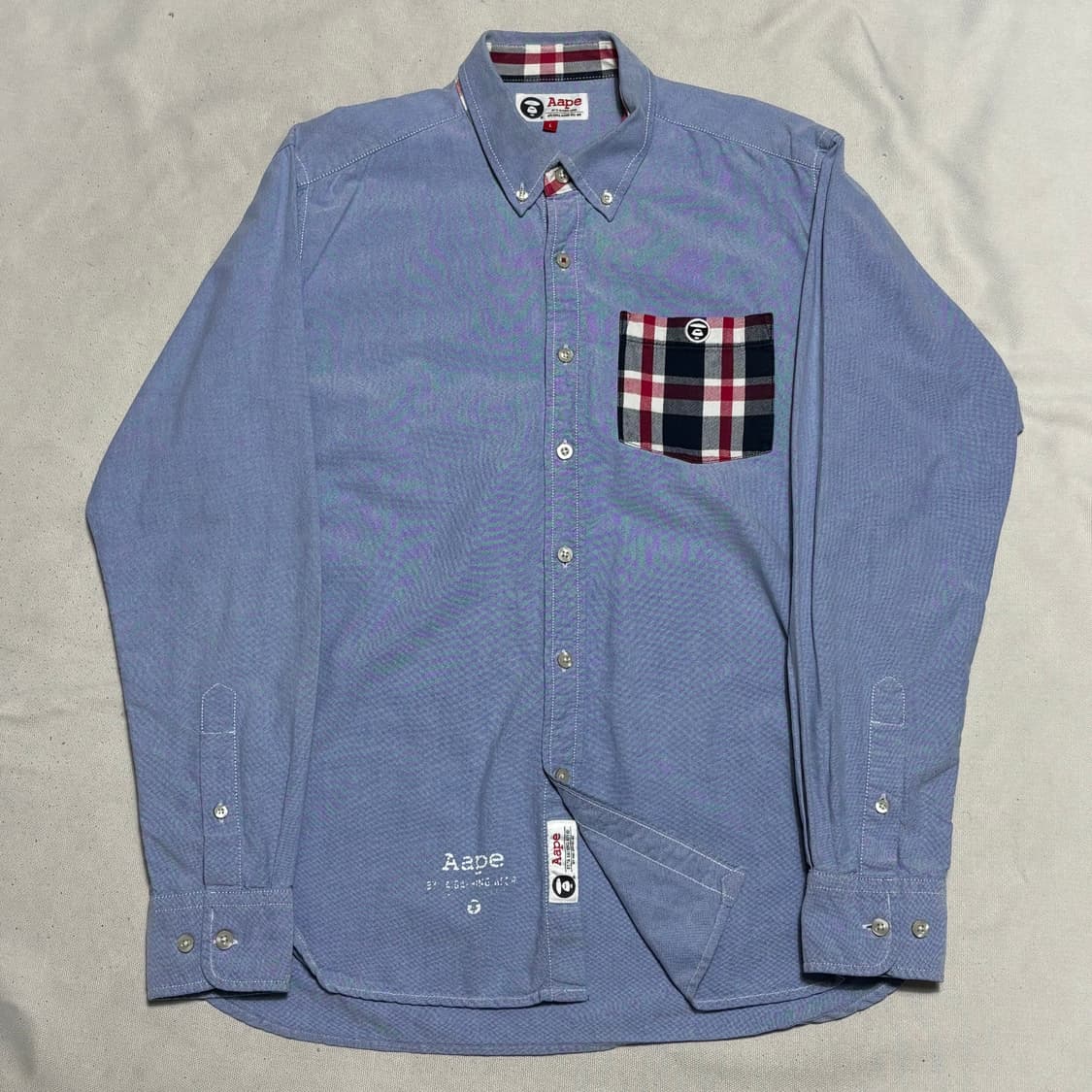 L 에이프 체크패치 스카이블루 코튼 셔츠 상품이미지2