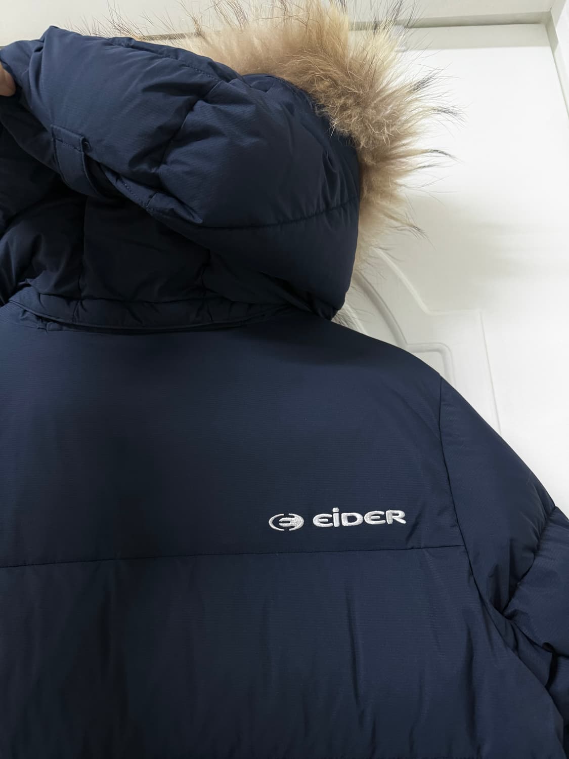 S사이즈  아이더 구스다운 롱패딩 윈드스토퍼 네이비 상품이미지7