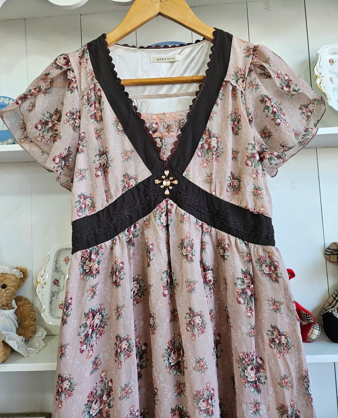 axes femme 로즈 패턴 레이스 쉬폰 원피스 상품이미지2