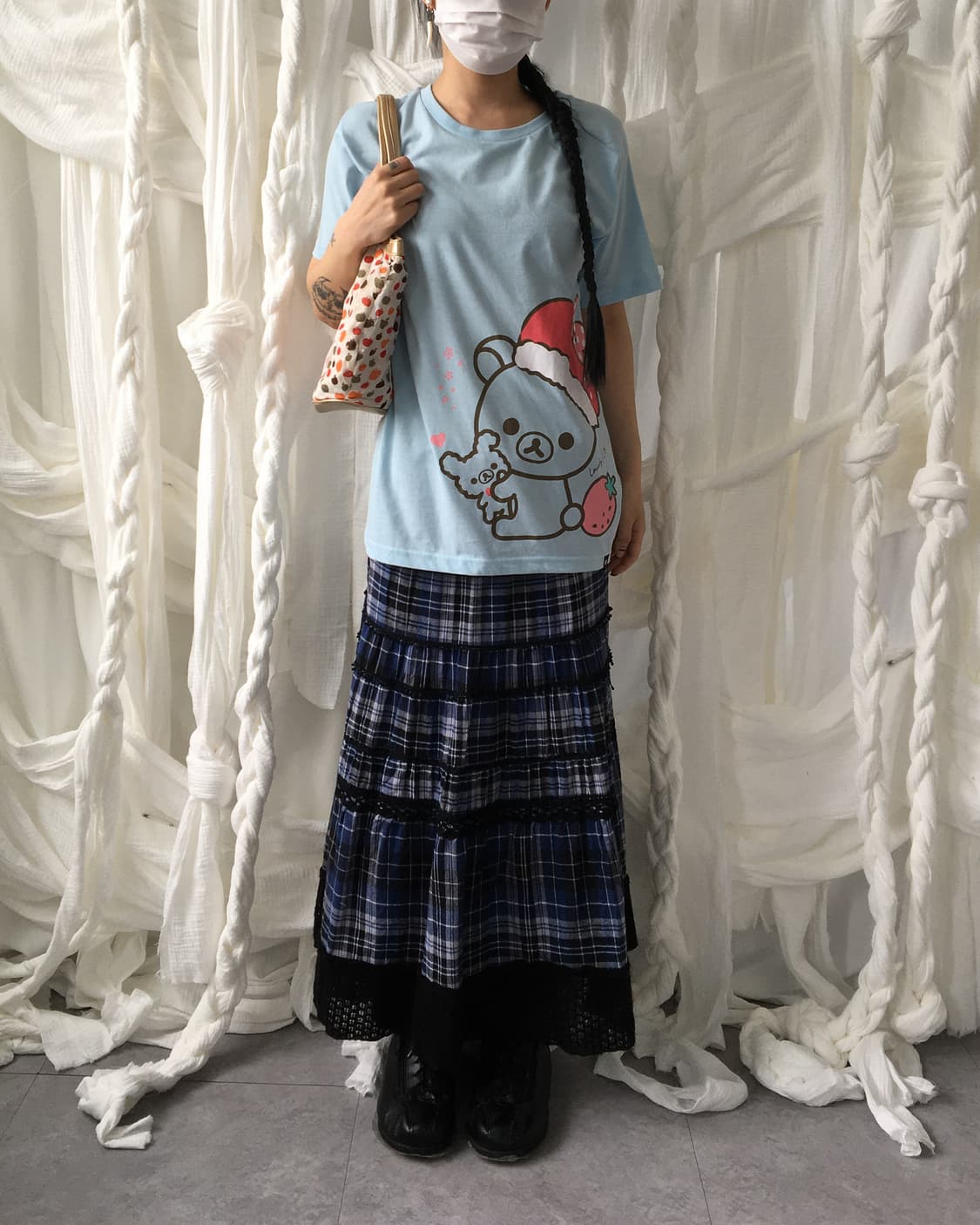 Crochet layer check pattern long skirt 상품이미지5
