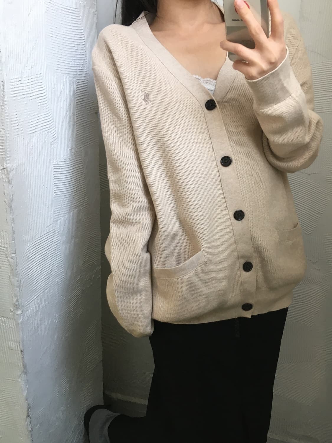 Polo 폴로 랄프로렌 아이보리 베이지 컬러 피마코튼 브이넥 가디건 상품이미지1