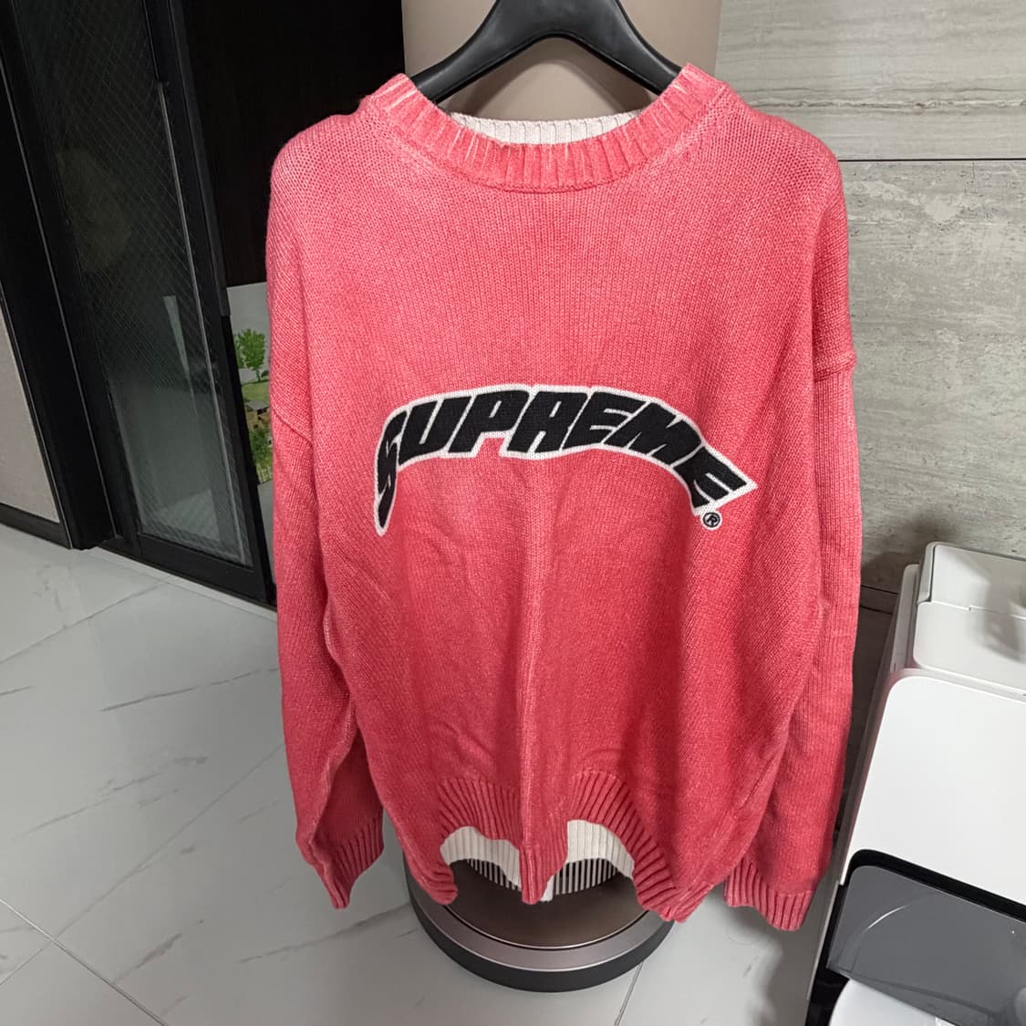 슈프림 워시드 로고 니트 핑크 M 상품이미지1