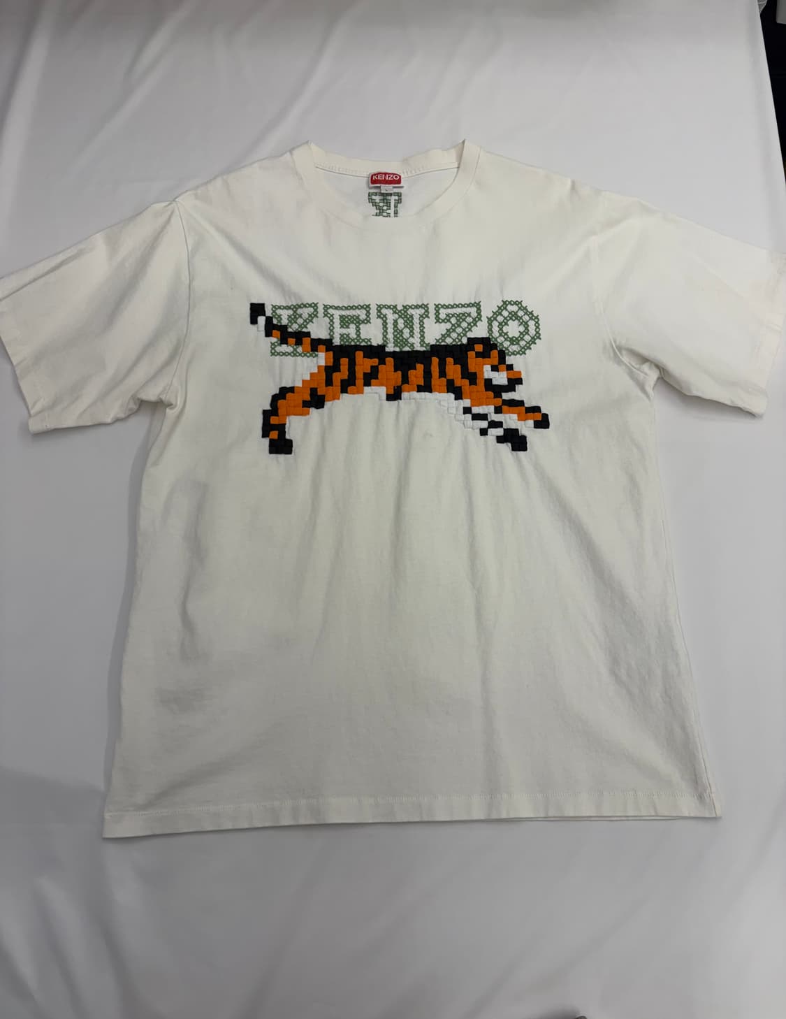 [L] KENZO 겐조 화이트 타이거 자수 티셔츠 상품이미지1