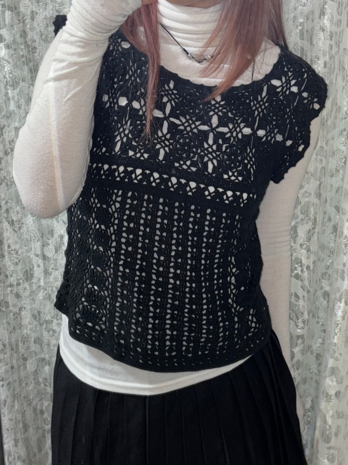 Black crochet vest 상품이미지4