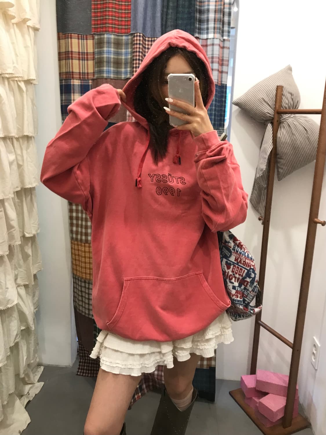 스투시 핑크 후드티 상품이미지4