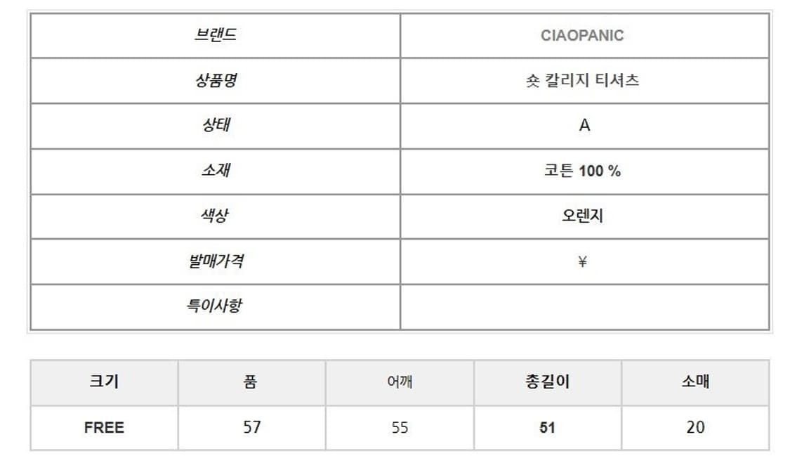 차오패닉 숏 칼리지 티셔츠 상품이미지3