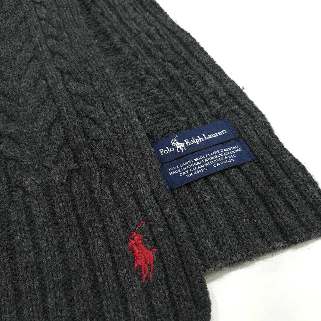 MX127 폴로 랄프로렌 다크그레이 램스울 케이블 니트 목도리 머플러 상품이미지4