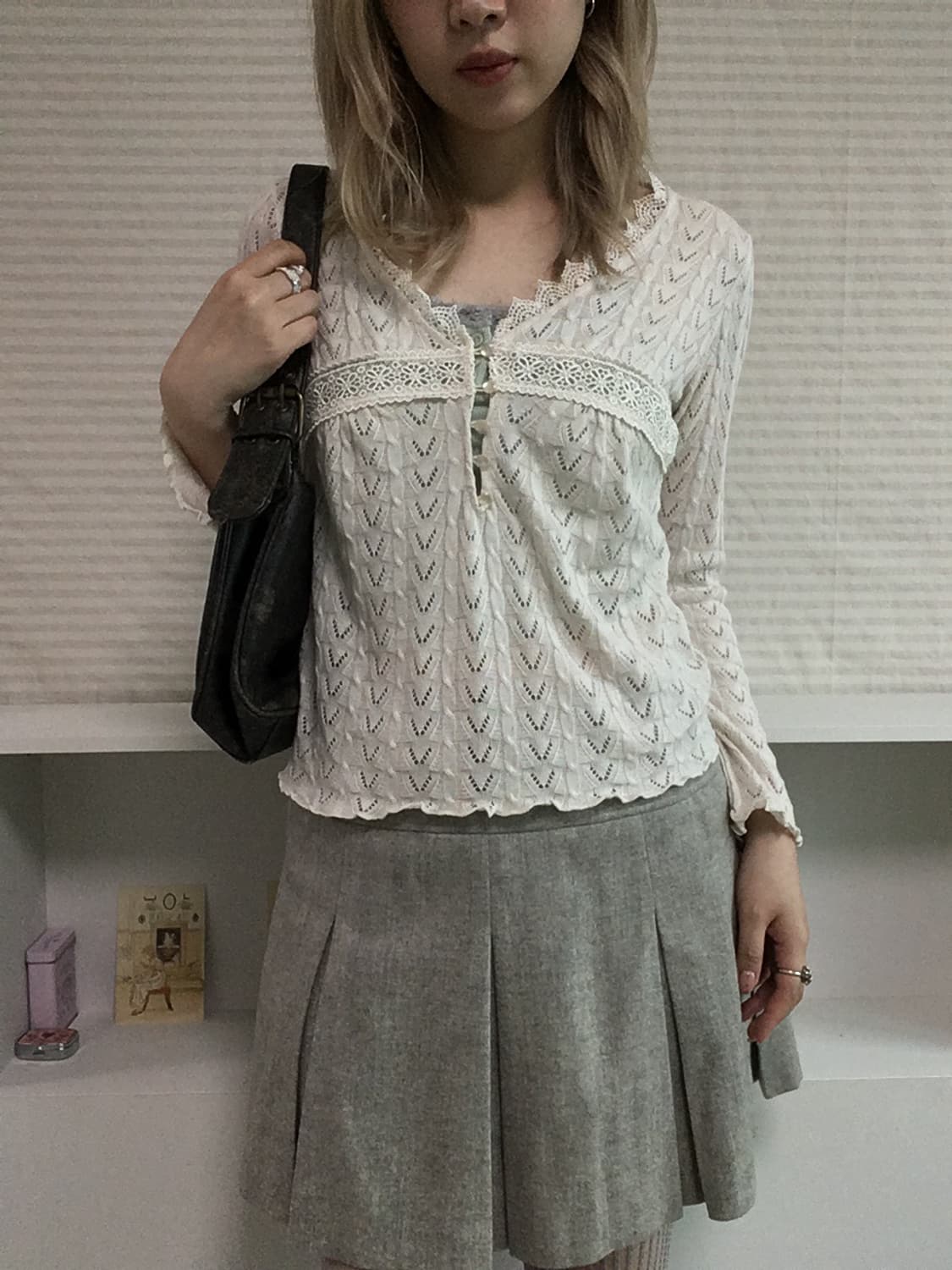 jpn vintage mint gray wool pleats skirt 상품이미지4