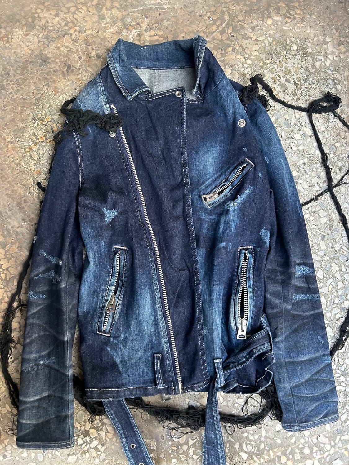 2000s fuga 락시크 데미지 워싱 데님 라이더자켓 상품이미지3