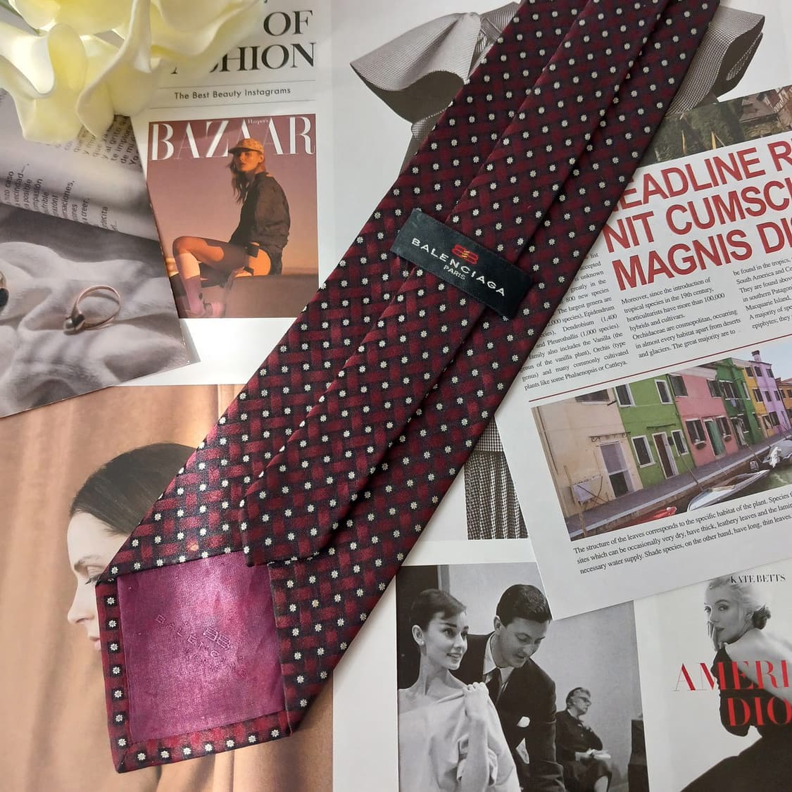 발렌시아가 실크 버건디 다이아 넥타이 9.5cm A~A+등급 A19000 상품이미지4
