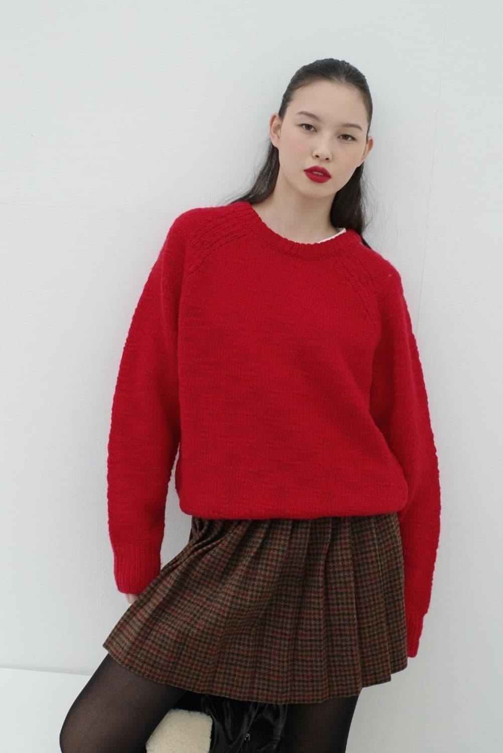 [블핑 지수 착용] 포니테일 이지피지 니트 레드 Free 상품이미지1