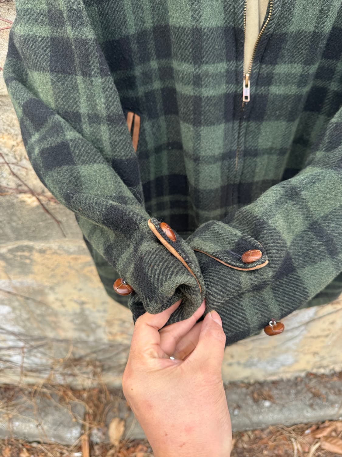 80s 브룩스브라더스 빈티지 타탄체크 레더 코트 자켓 상품이미지6