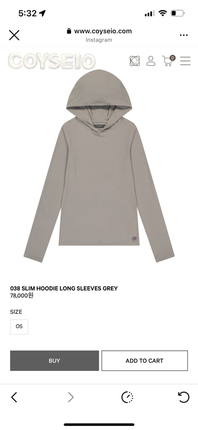 coyseio 038 SLIM HOODIE LONG SLEEVES GRE 상품이미지1