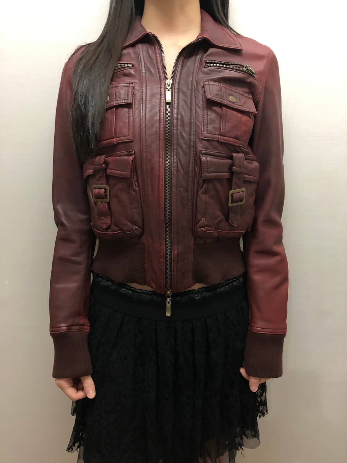 빈티지 버건디 포켓 레더 자켓 상품이미지4